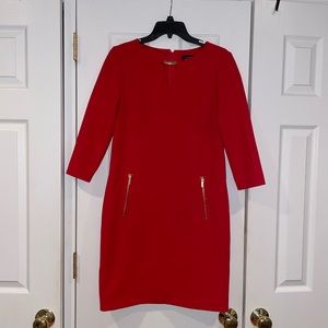 Tahari red quarter sleeve dress with good accents